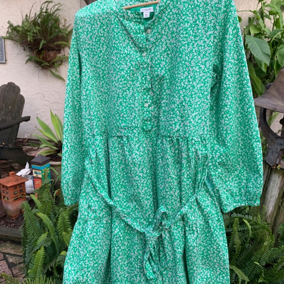 J Crew green small floral dress with tie. Long sleeve - Picture 2 of 3